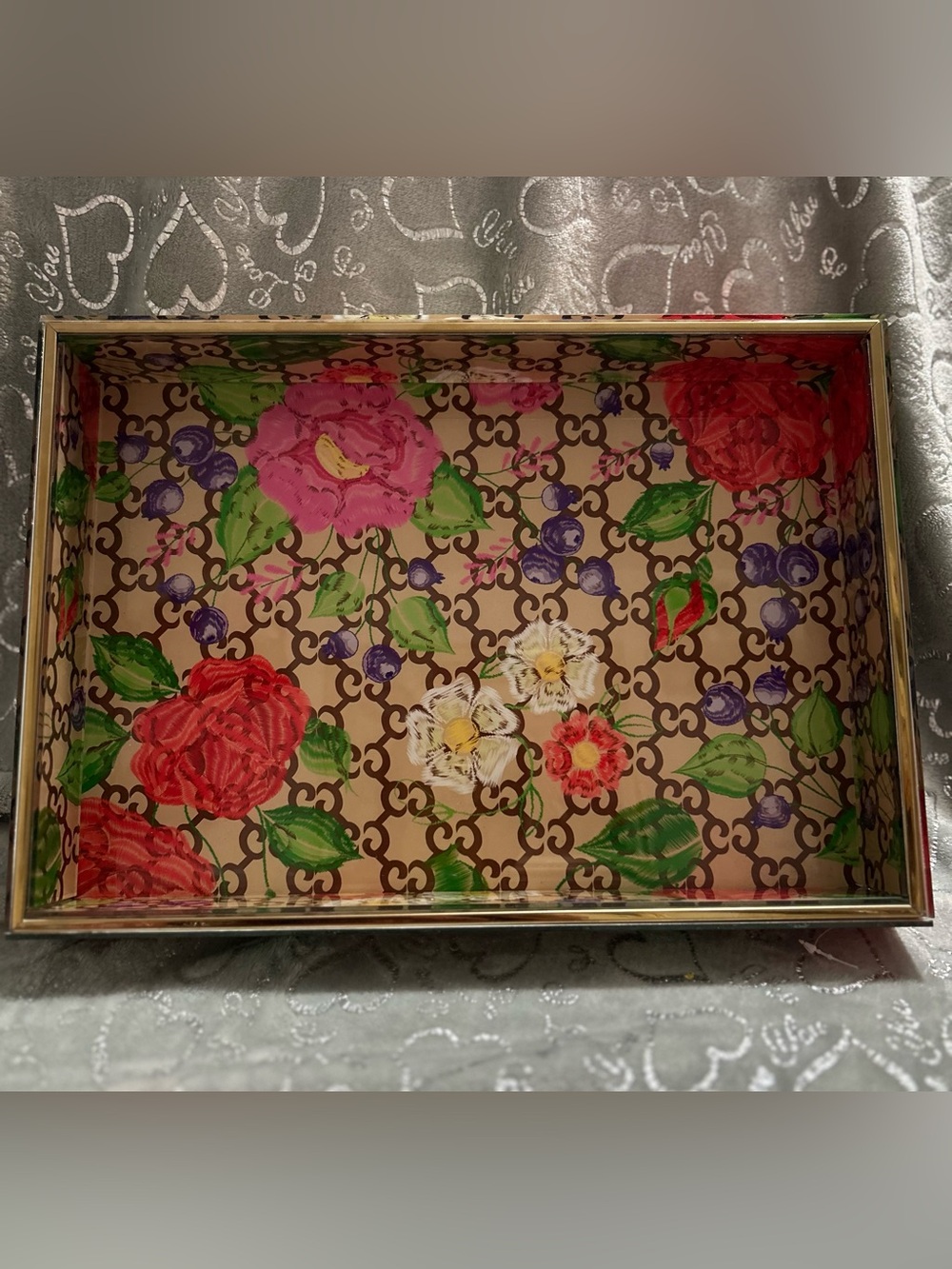 NWT DYI Luxury, Floral Patterned Tray w/Interlocking Gucci-like Logo Print